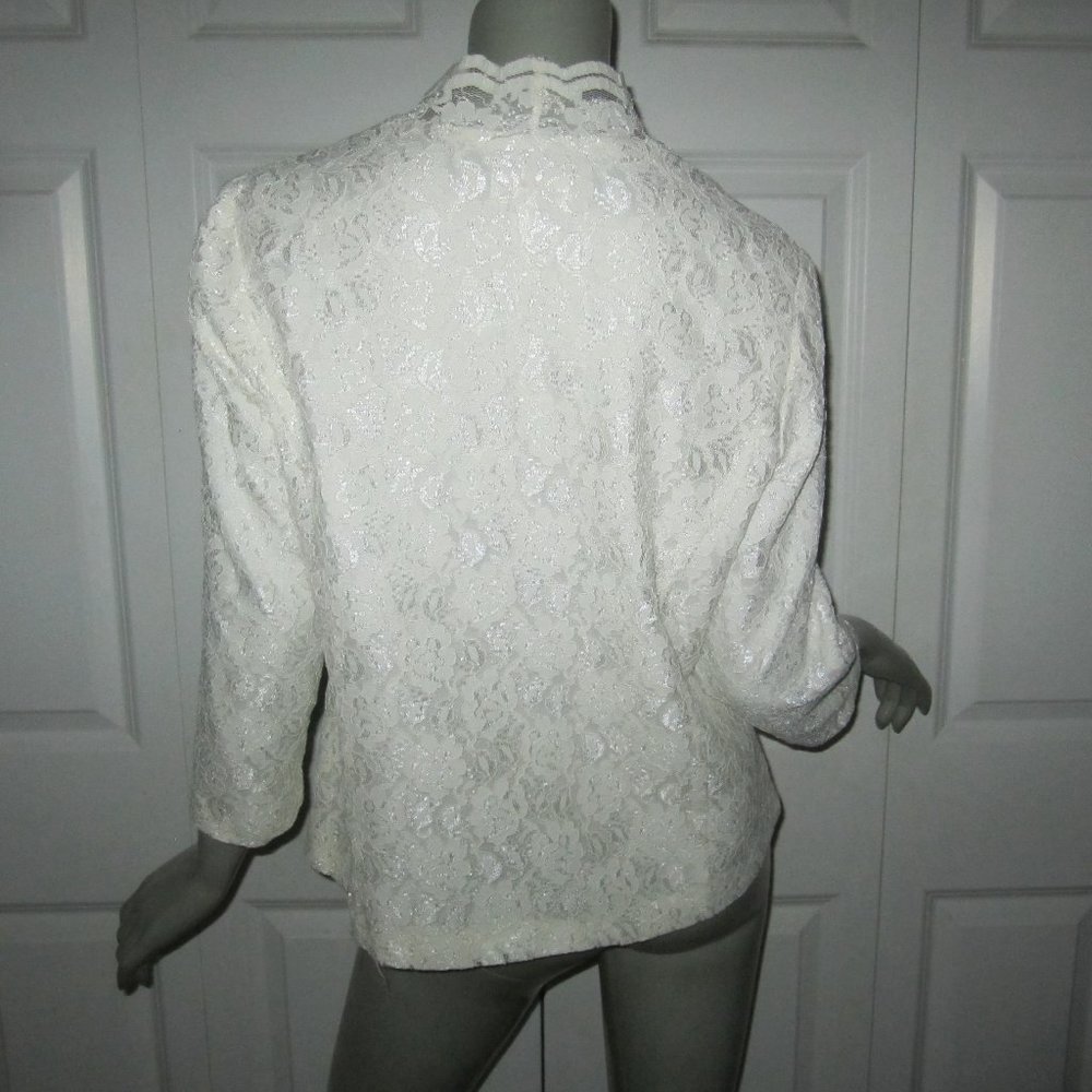 Talbots White Lace Lined Button-Down Jacket Blouse - image 4